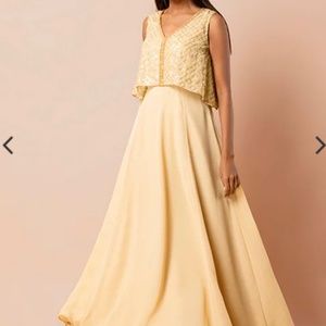 Beige Maxi Kurta with Attached Sequinned Cape